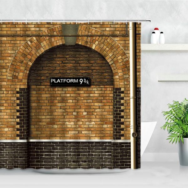 

shower curtains brown vintage brick wall magic school retro door waterproof polyester fabric bathroom decor bath curtain hooks