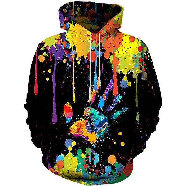 

color palm print 3d printing hoodie visual impact party punk goth round neck sweater hoodie, Black