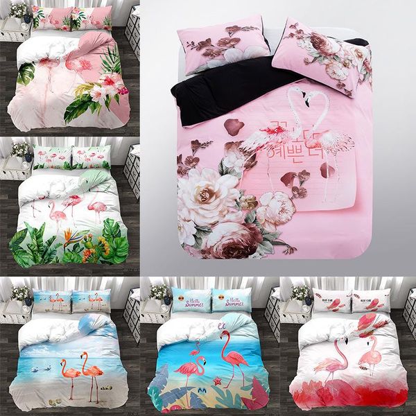 

flamingo duvet cover set bright pattern bedding white pink red bed sets 2/3pcs summer cartoon quilt covers/sheets/pillow shams
