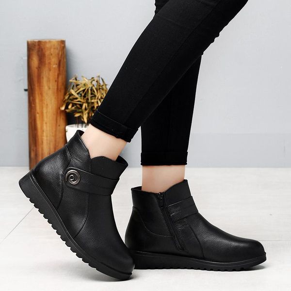 

boots 2021 warm fashion fur fleece ankle women shoes wedge short comfy with zip black round toe