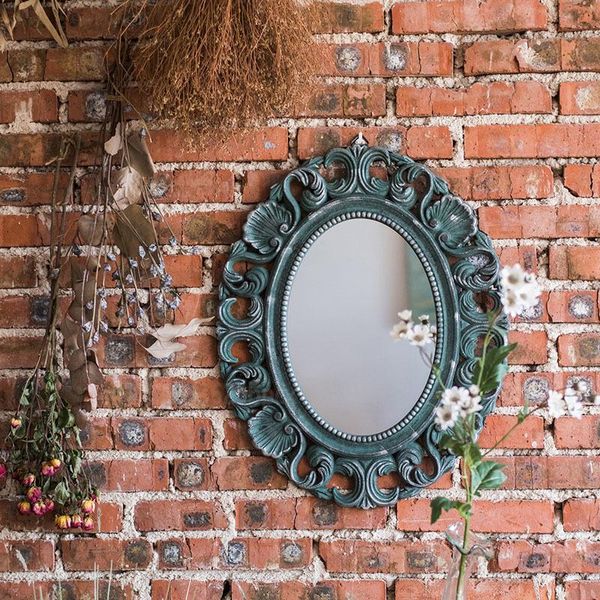 

mirrors classical carved mirror oval handmade wall hanging hollow out antique blue classic dressing foyer porch decorative