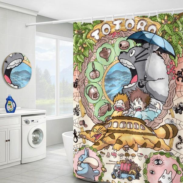 

shower curtains totoro my neighbor cat anime waterproof curtain bathroom polyester 3d girls boys cartoon curtains180x180cm