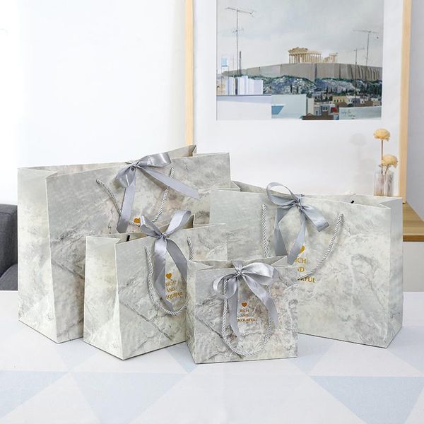 

1pc marble style gift paper bags with ribbons wedding favors for guests baby shower birthday party supplies wrap
