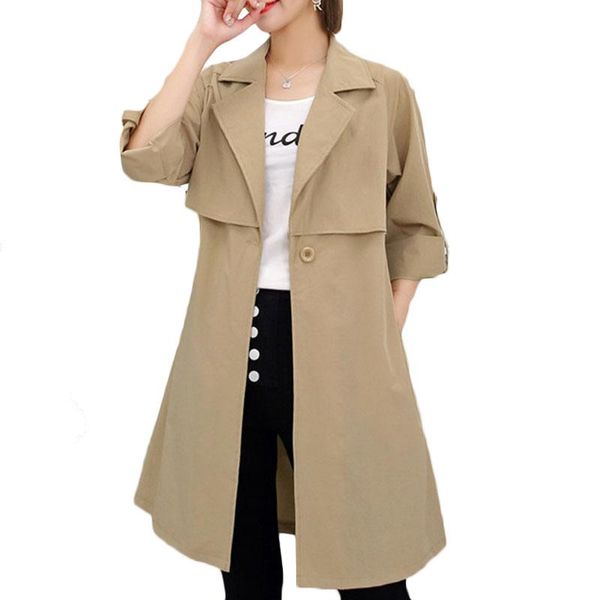 

women's trench coats autumn women windbreaker coat 2021 fashion temperament long slim thin casual sleeve belt overcoat e105, Tan;black
