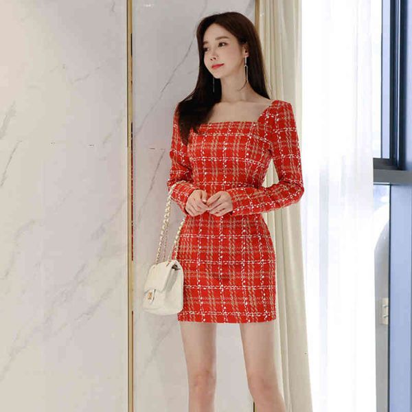 

arrival fashionable mini spring as party dress ol professional temperament square red collar thin plaid from wool to, Black;gray