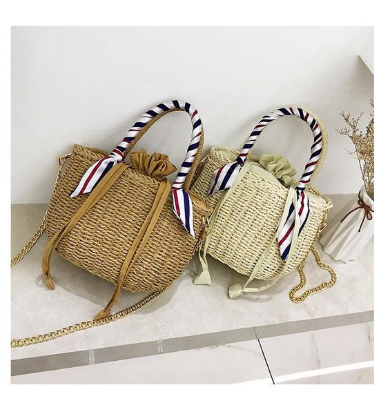 

duffel bags jiulin 2021 fashion straw silk scarf decoration hawaiian dtyle single shoulder slanted women's bag handbags tote-bag