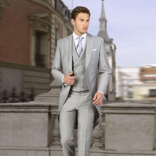 

men's suits & blazers italian gray tailcoat wedding for men retro groom tuxedo slim fit 3 pieces double breasted jacket + pants party v, White;black