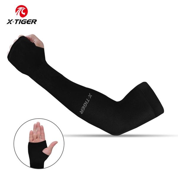

x-tiger cycling arm warmers summer ice fabric running cuffs cover breathable sun protection volleyball sleeves elbow & knee pads, Black;gray
