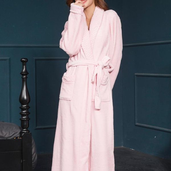 

women's sleepwear home wear flannel nightgown long coral velvet bathrobe winter casual solid color ladies thickened warm, Black;red
