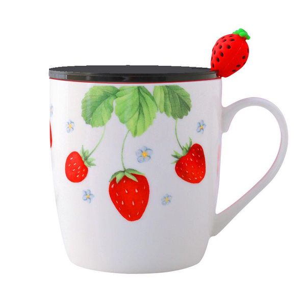 

mugs creative strawberry coffee cup with cover spoon personality water mug drinkware coffeeware