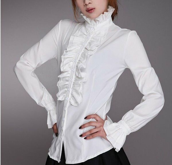 

women's blouses & shirts arrival solid women office button down lady turleneck shirt frilly ruffle blouse clothes formal, White