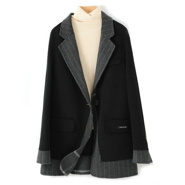 

women's wool & blends 21 short style color matching double faced overcoat women loose coat lady jacket suit winter, Black