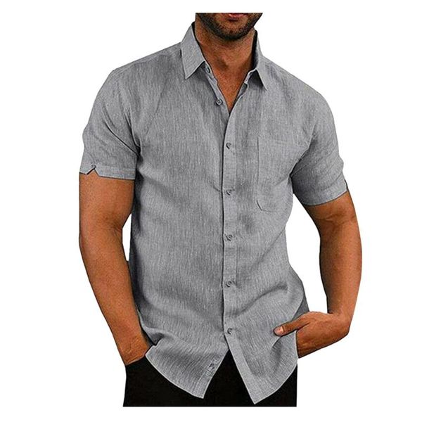 

men's casual shirts summer business solid color lapel jacket short-sleeved button cardigan loose shirt chemise homme, White;black