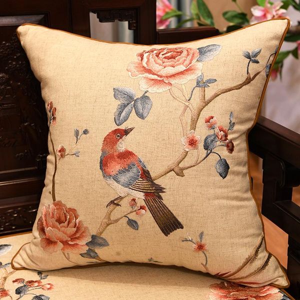 

35x50/45/40x60/50/60cm chinese flower bird embroidered cushion cover backrest cotton linen pillow sofa lumbar pillowcase cushion/decorative
