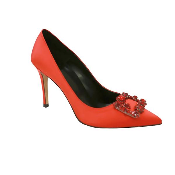 

dress shoes red rhinestone high heels square buckle pointed toe fine heel women banquet can be customized 6cm8cm size 33 42, Black