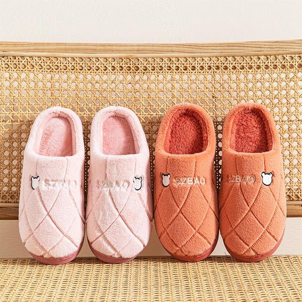

slippers winter women warm home shoes plush couples non-slip floor house soft indoor for man slides, Black