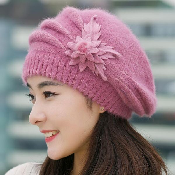 

outdoor hats winter berets 2021 feminina fur bingyuanhaoxuan for quality warm hat fashion boina flower ladies beret women, Black;white