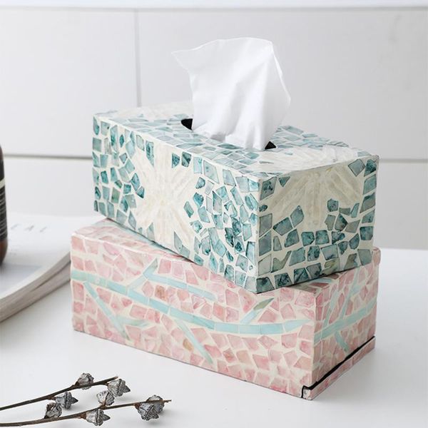 

tissue boxes & napkins natural shell decoration pink box exquisite luxury home restaurant wooden rectangular storage creative drawer table d