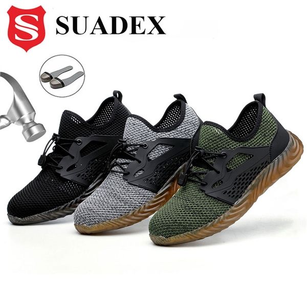 

suadex work safety shoes for men summer breathable boots working steel toe anti-smashing construction safety work sneakers 211106, Black