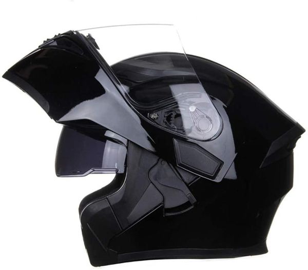 

cycling helmets full face motorcycle helmet approved dual visor sun shield flip up modular motocross helm (m, gloss black)