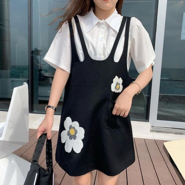 

cute egg flower suspender women's mini dress embroideried sling lady sleeveless short dresses 2021 summer casual, Black;gray