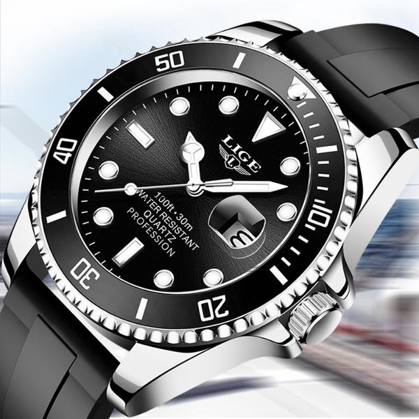 

wristwatches 2021 lige mens watches luminous waterproof silicone strap watch quartz men date calendar business wristwatch, Slivery;brown
