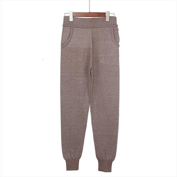 

Bygouby Knitted Elastic Waist Drawstring Women Capri Trousers Harem Lurex Glitter Autumn Winter Sport Womens Sweater, Black;white