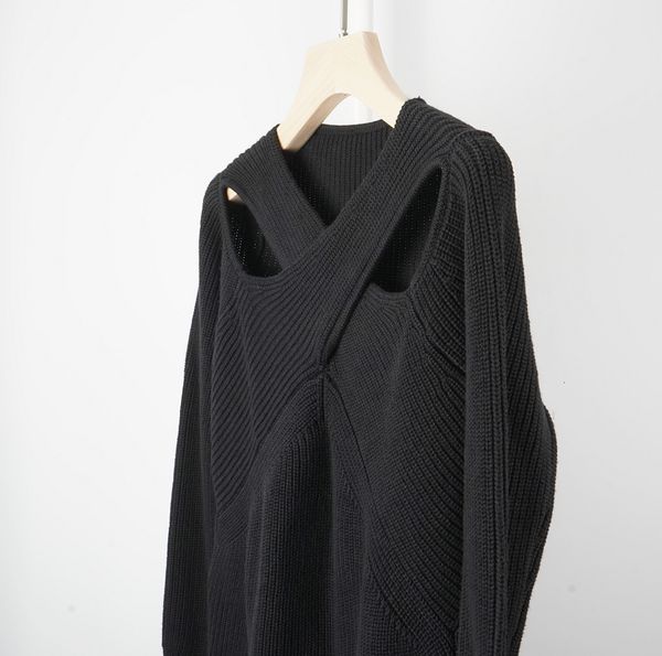 

sweater 2021 fall/winter women's cross hollow knit pullover k18e, White;black