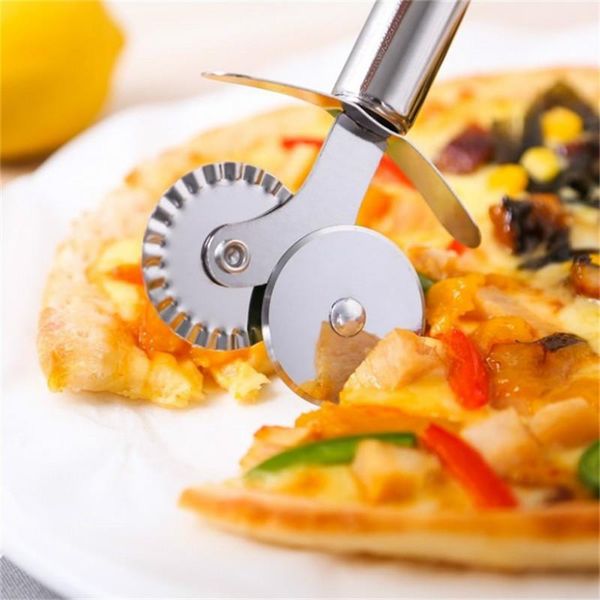 

stainless steel double wheel pizza cutter lace roller kitchen baking tools supplies & pastry