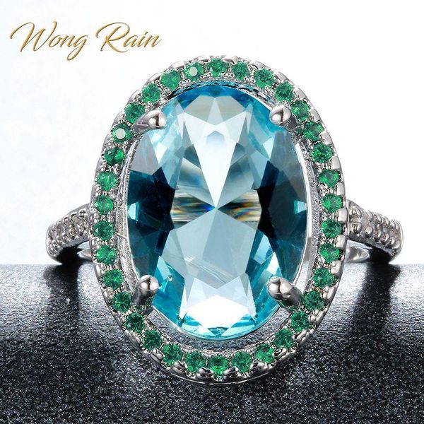 

cluster rings wong rain vintage 100% 925 sterling silver aquamarine emerald gemstone wedding engagement cocktail ring fine jewelry wholesale, Golden;silver