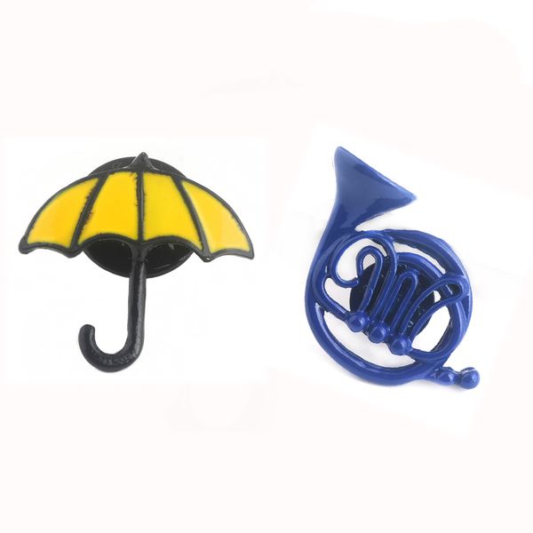 

rj fashion 20pcs/lot himym brooch how i met your mother yellow umbrella blue enamel pin french horn women jewelry accessories, Gray