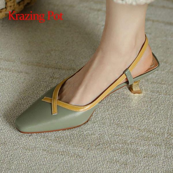 

dress shoes krazing pot 2021 summer recommend natural leather small square toe high heels slingback beauty lady sweet women pumps l23, Black