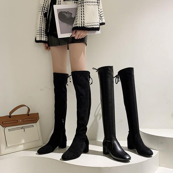 

boots 2021 autumn winter warm long microfiber leather women over the knee zipper high heels night vogue comfortable woman, Black