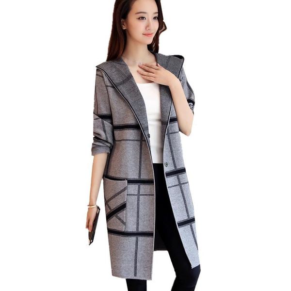 

women's sweaters 2021 spring autumn women sweater cardigan fashion casual hooded long sleeve loose thick knitted female coat, White;black