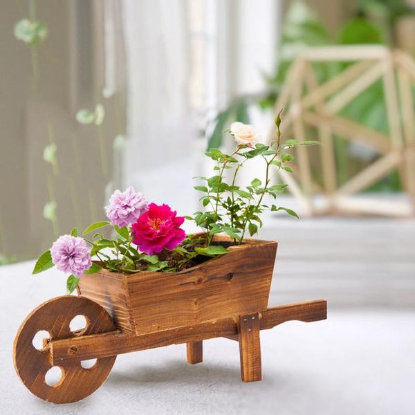 

planters & pots cartoon cart container outdoor display wood flower pot home bonsai planter ornamental garden decor rustic succulents plant