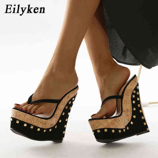 Pantoufles Eilyken été romain rivet femmes pincer Peep Toe plate-forme sandales à talons compensés mode talons hauts femme chaussures New220308