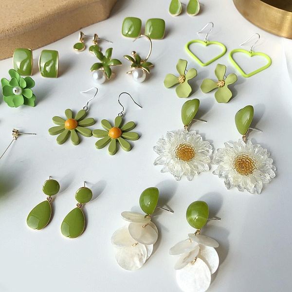 

dangle & chandelier 2021 korean green geometric pendant earrings multiple drop unique design flowers resin acrylic earring jewelry, Silver