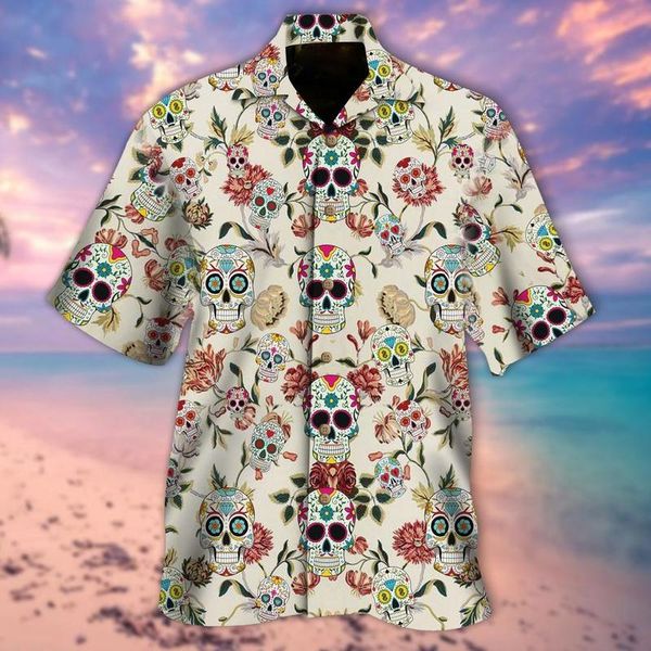 

holiday style design hawaiian style men s short-sleeved shirt skull print geometric print party beach daily casual top, White;black