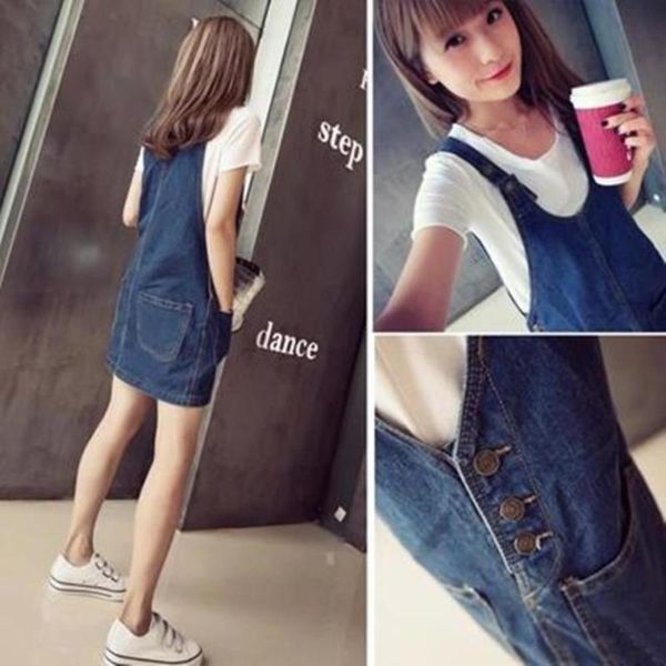 

casual dresses dress women clothes spring summer suspender korean loose and thin pocket denim strap jumpsuit short jfx0, Black;gray