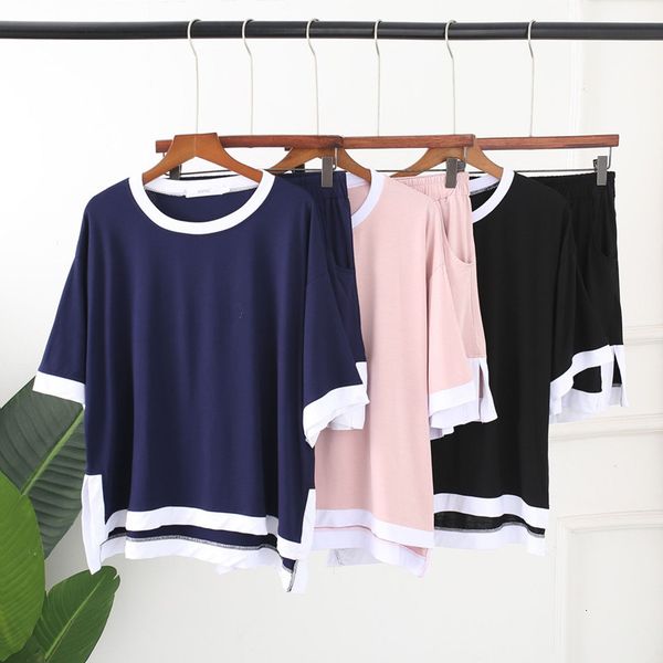 

women's sleepwear casual pajamas for women short sleeve set modal cotton home clothes summer loose ladies pijamas suit qtgm, Black;red