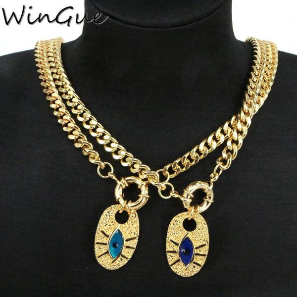 

pendant necklaces punk gold-color eye cz pave for women turkish choker necklace chunky curb chain diy charm handmade jewelry, Silver