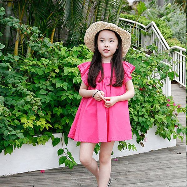 

girl's dresses spring summer 2021 girl dress pure cotton lotus leaf princess roupas infantis menina 1719, Red;yellow