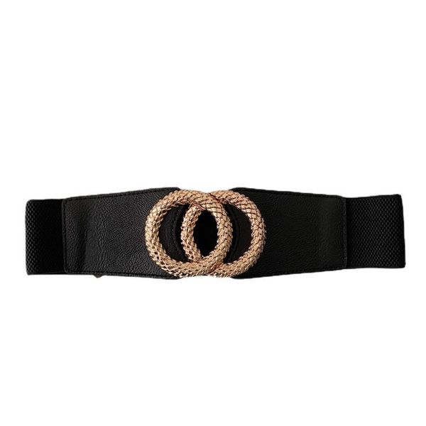

belts wais tbands for coat women black elastic fashion cummerbunds dress alloy gold big circle buckle woman, Black;brown