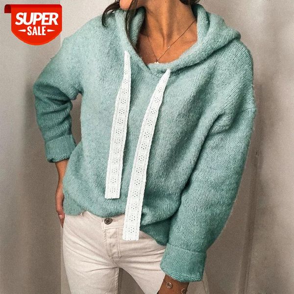

trendy women's fashion hooded sweater solid color autumn winter warm long sleeve casual sweatshirts with lace wide drawstring #mf7m, Black