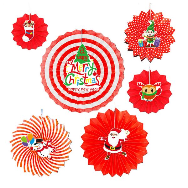 

2022 decorations santa snowman field layout pendant red paper fan flower