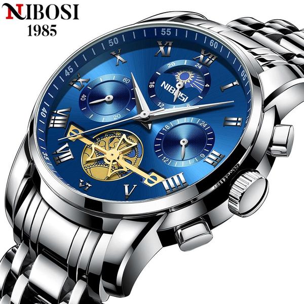 

wristwatches 2021 nibosi fashion casual men watch stainless steel blue wristwatch luxury business relogio masculio gift for, Slivery;brown