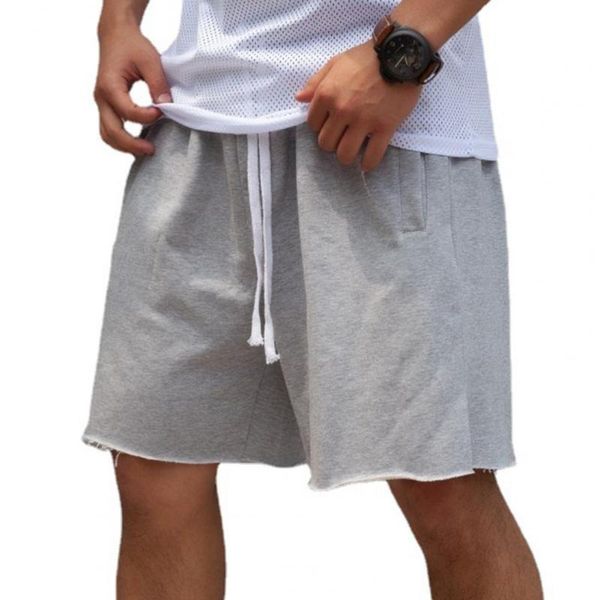 

men shorts solid color drawstring loose summer mid rise pockets short pants fitness sports casual sweatpants men's, White;black