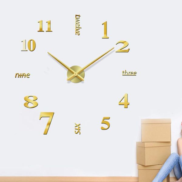

wall clocks frameless large clock diy decorative golden living room decor acrylic for home office without battery