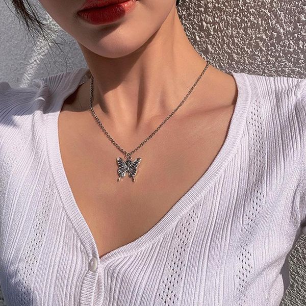 

trendy cute small animal crystal butterfly pendant necklace women silver color choker collar chain necklaces