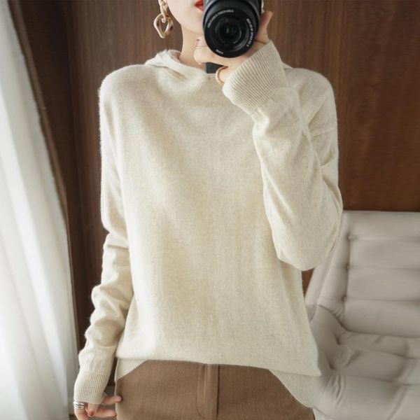 

women's sweaters lafarvie knitted wool sweater women hooded long sleeve autumn winter female pullover casual loose warm pull jumper cl, White;black